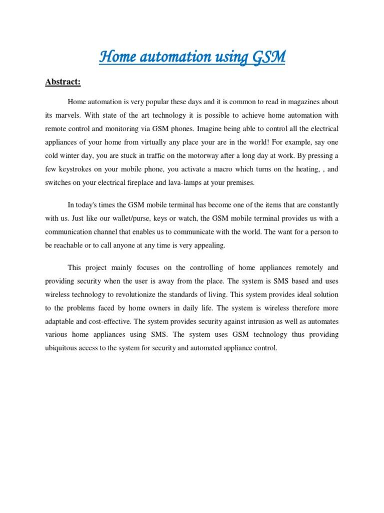 Home Automation Using GSM Abstract PDF Short Message Service Modem