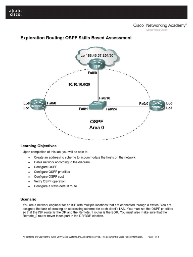 Exploration Routing: OSPF Skills Based Assessment | PDF | Router ...
