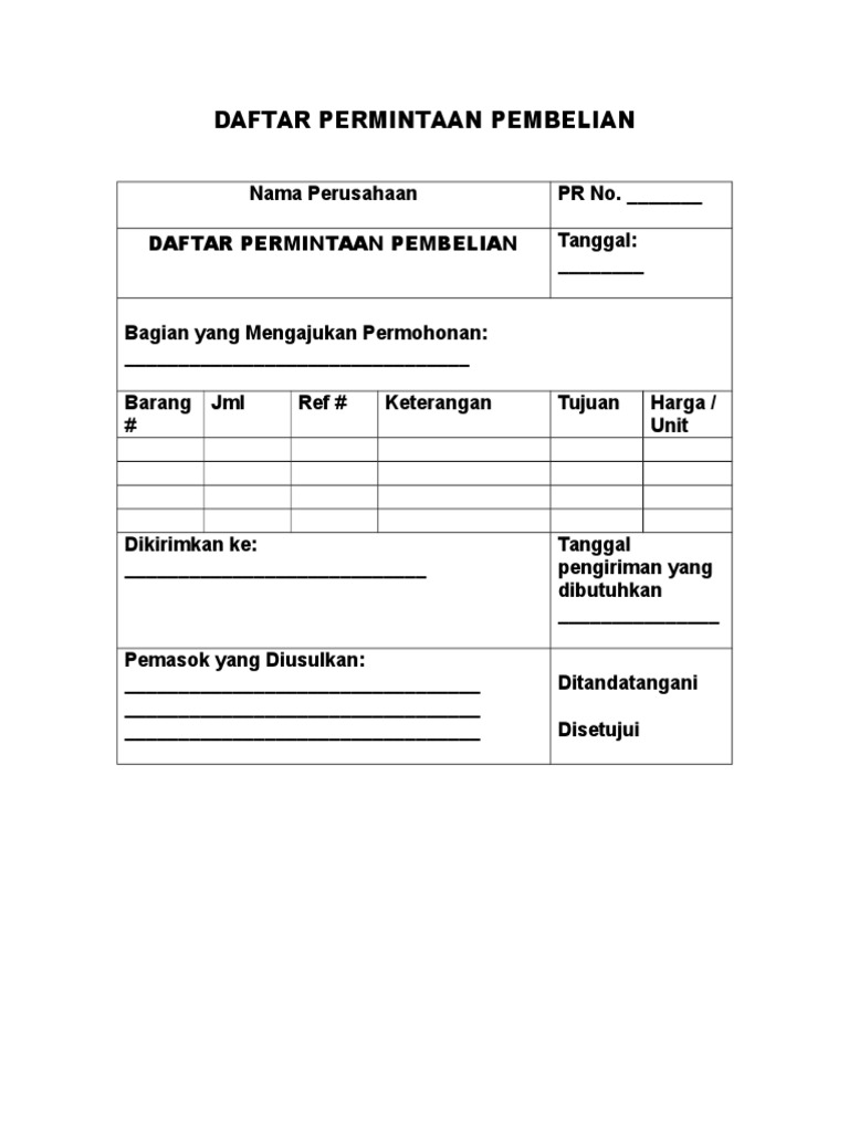 Contoh Formulir Surat Order Pembelian Nusagates