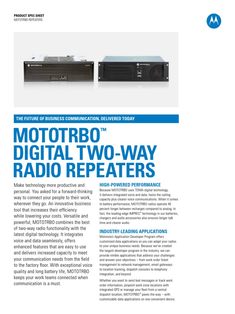 Mototrbo Repeater Spec Sheet | PDF | Frequency Modulation | Hertz