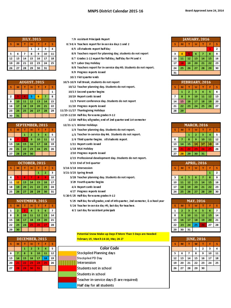 MNPS 2015-16 School Calendar | PDF | Academic Term | Educational  Institutions, image size:768x1024