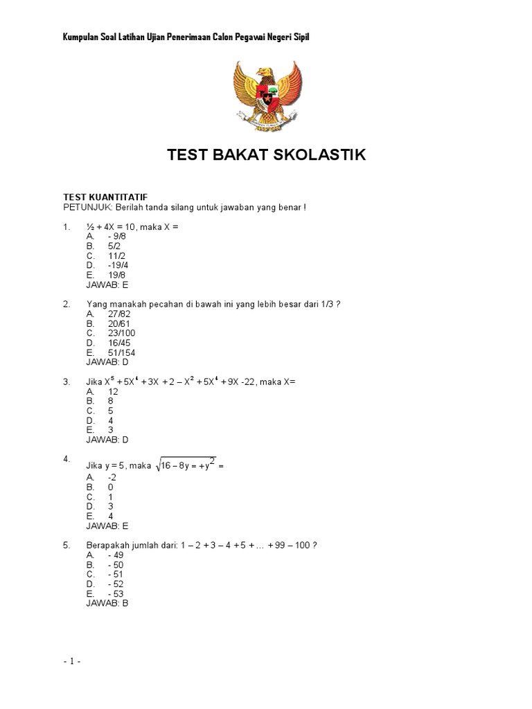 Latihan Soal Tes Bakat Skolastik Sbmptn 2019