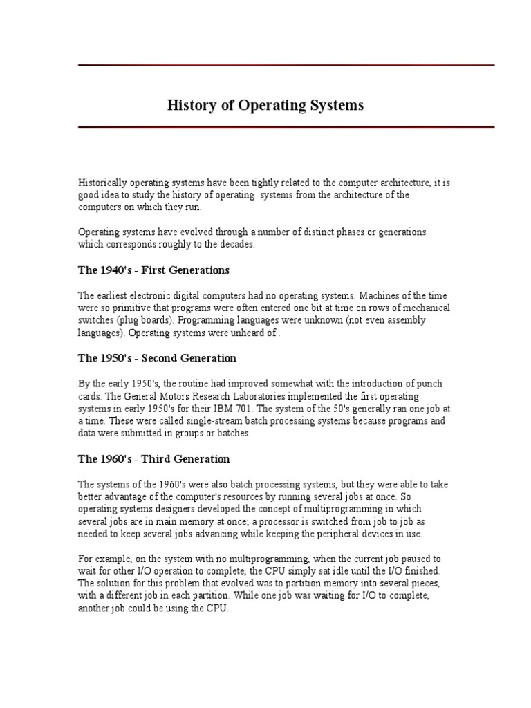 Evolution of Operating Systems Timeline | PDF | Operating System ...