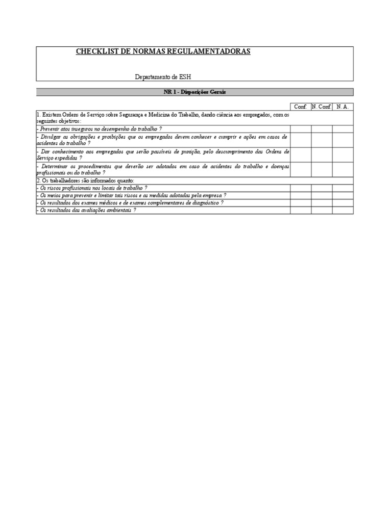 Checklist de Normas Regulamentadoras | PDF | Caldeira | Eletricidade