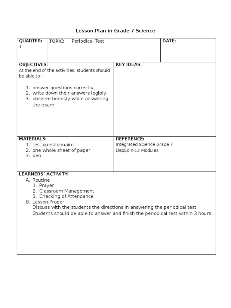 LP Periodical Test  Lesson Plan  Applied Psychology