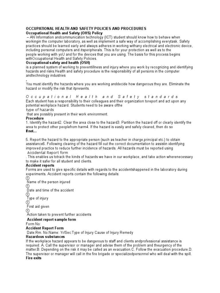 Occupational Health & Safety Guidelines | PDF | Occupational Safety And ...