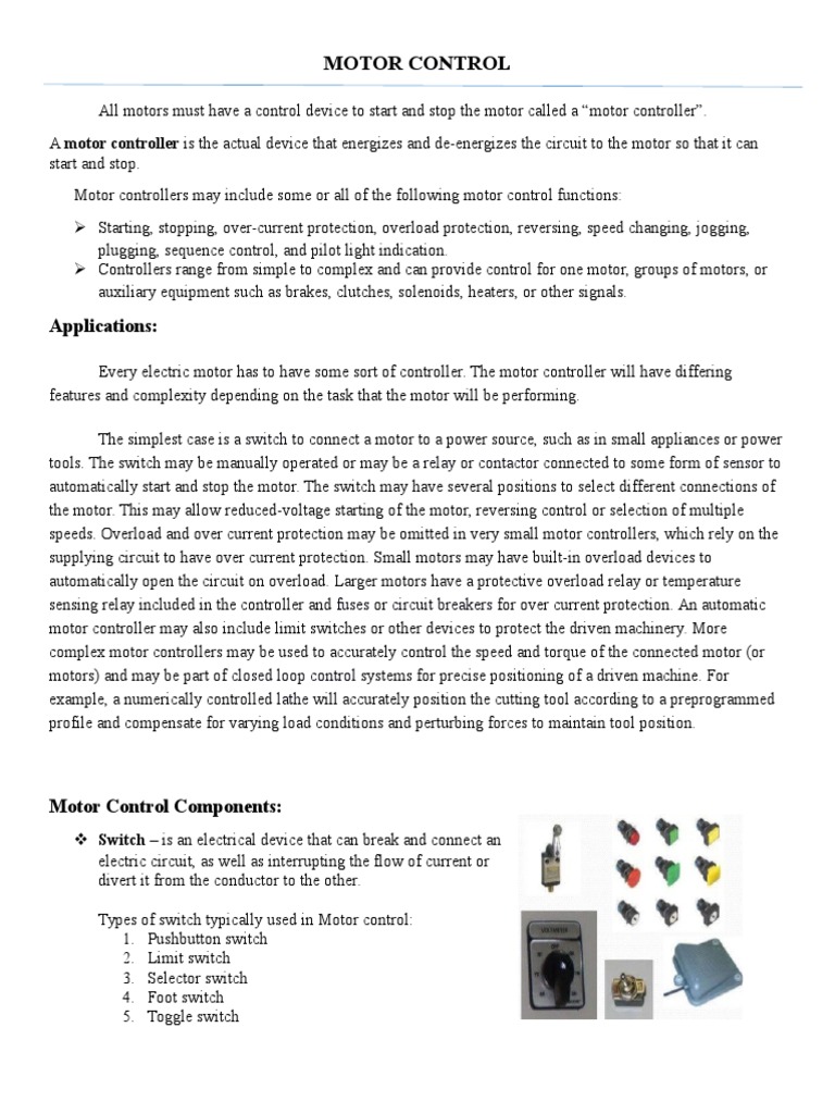 Motor Control: Applications | PDF | Relay | Switch