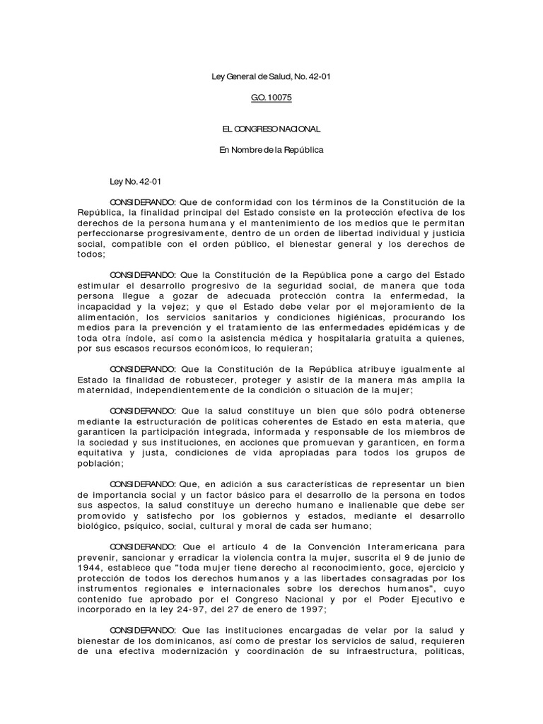 Ley 4201, General de Salud Sistema de salud Institución