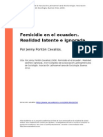 Por Jenny Ponton Cevallos (2009) - Femicidio en El Ecuador. Realidad Latente e Ignorada
