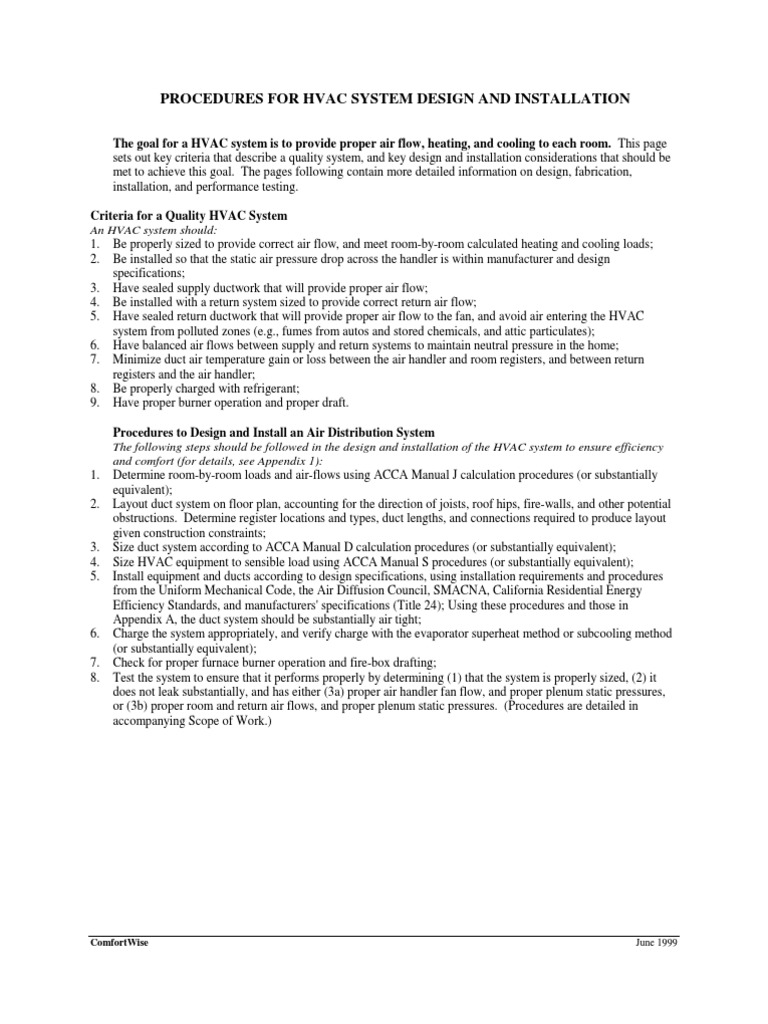 Procedures for Hvac System Design and Installation Duct (Flow) Hvac
