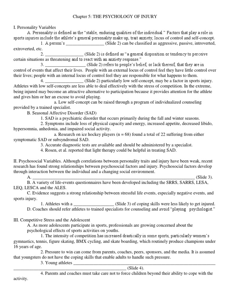 Chapter 5 Psychology of Injury Student Notes | PDF | Eating Disorder ...