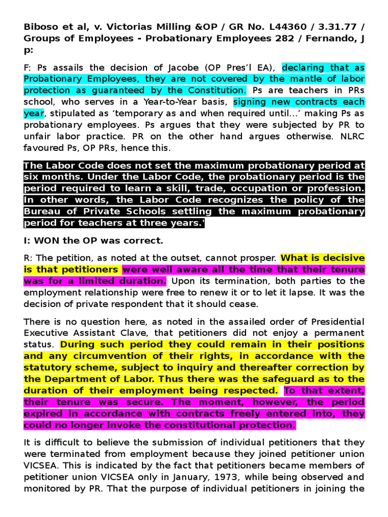 Labor Standards Case Digests Atty. Magsino PDF Employment Trade