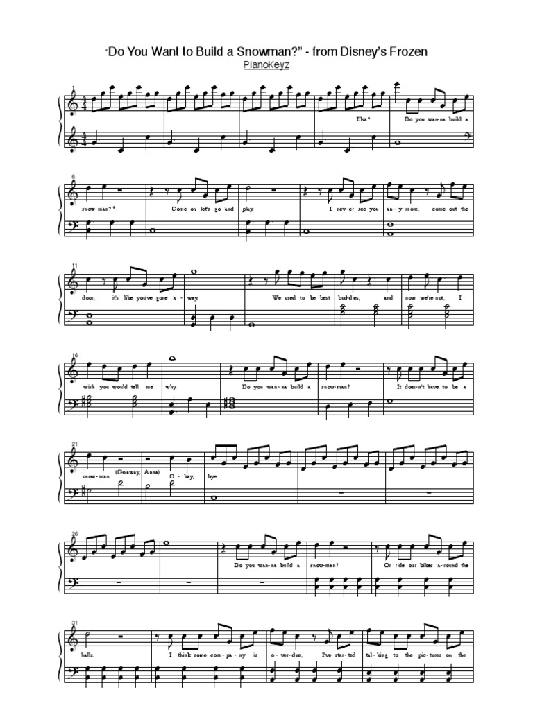 Do U Wanna Build A Snowman Piano