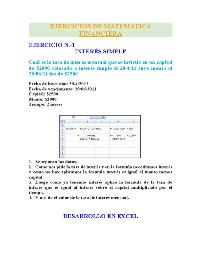 Ejercicios de Matemática Financiera | PDF | Finanzas Matemáticas | Interés