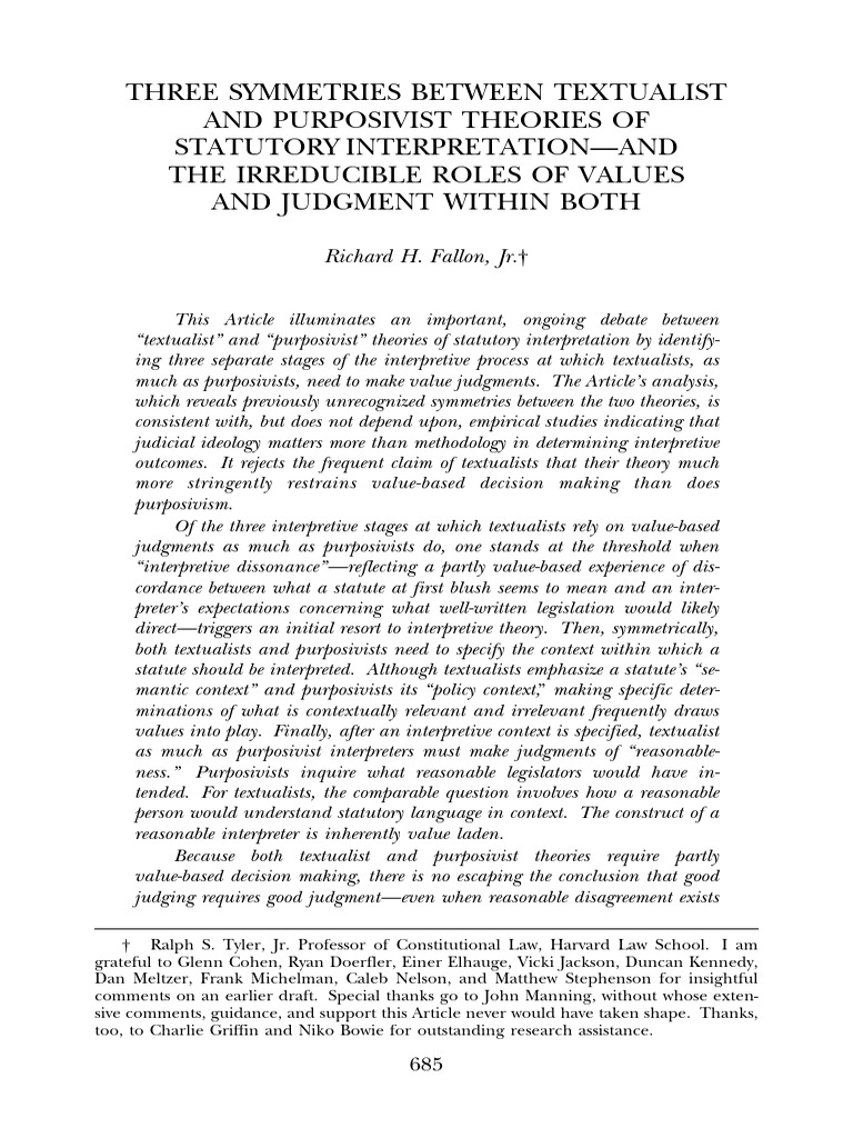 Three symmetries between textualist and purposivist theories of