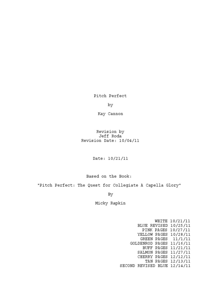 Pitch Perfect Screenplay | PDF | Entertainment (General)