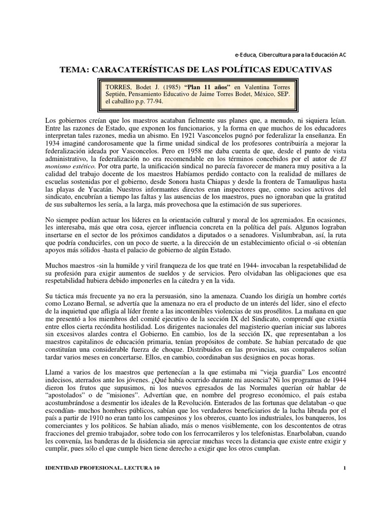Torres Bodet Jaime Plan de Once Años México Educación