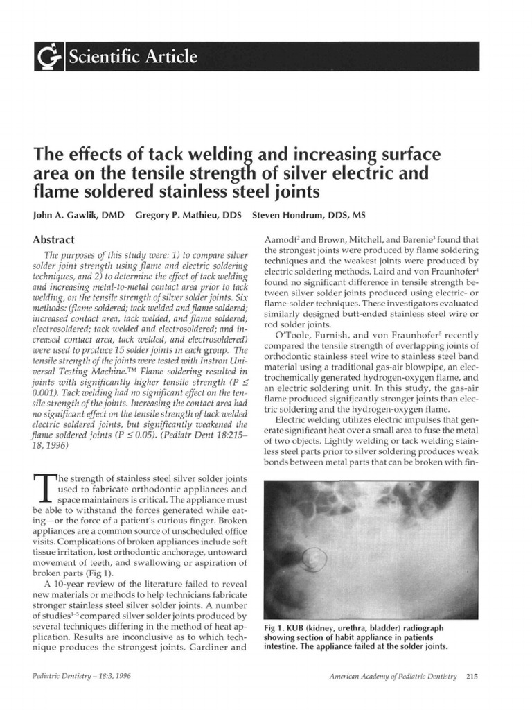Soldering and Welding in Pediatric Dentistry PDF Soldering Solder
