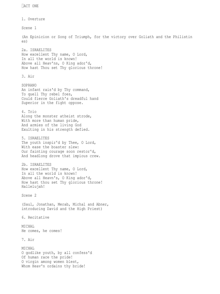 Handel Saul Atto 1 Libretto | PDF | Saul | David