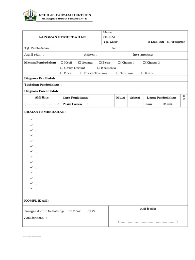 Form Laporan Pembedahan Doc