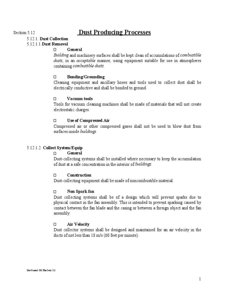 Dust Collection Checklist PDF Mechanical Fan Dust