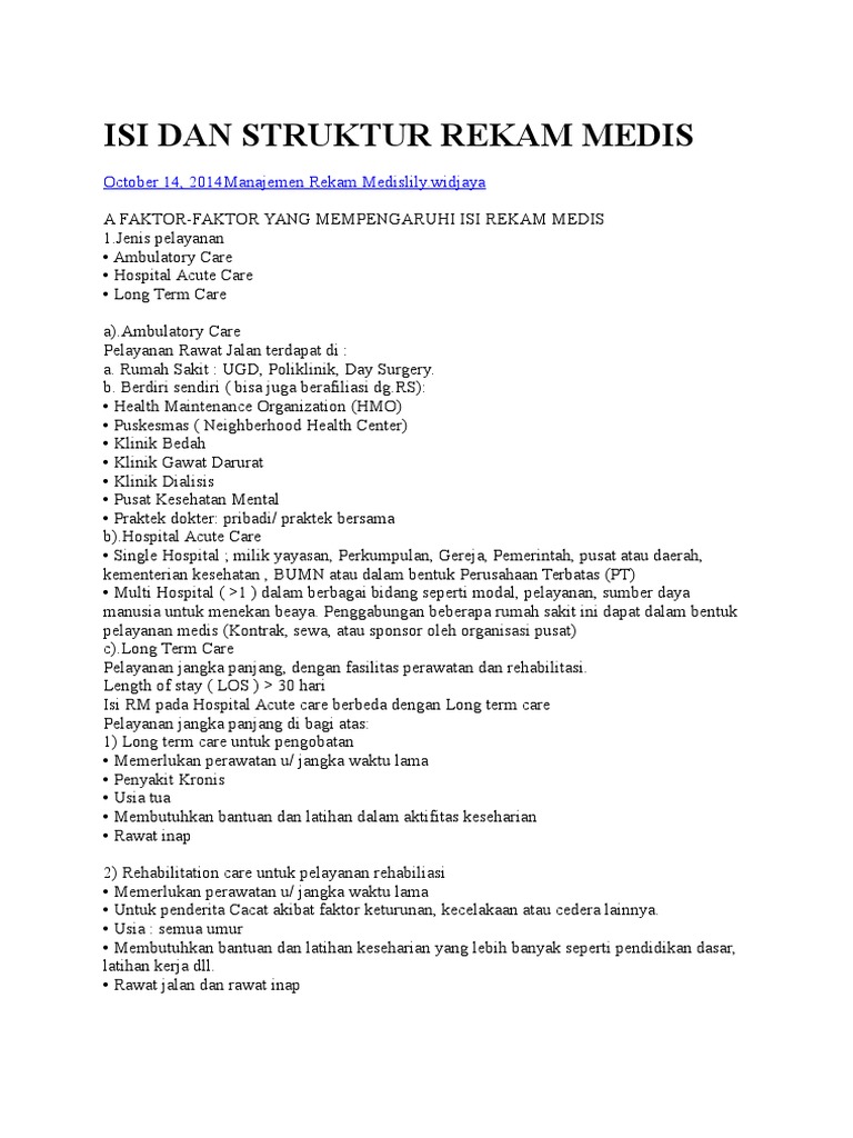 Isi Dan Struktur Rekam Medis