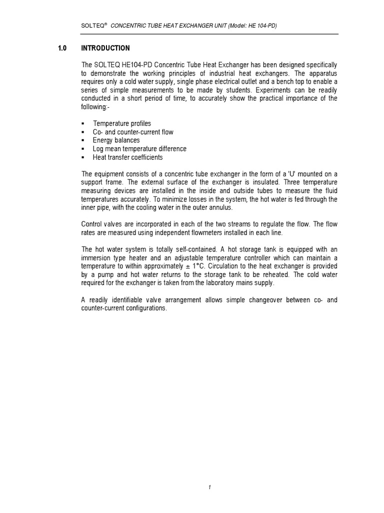 Manual Lab Heat Exchanger PDF Water Heating Heat Exchanger
