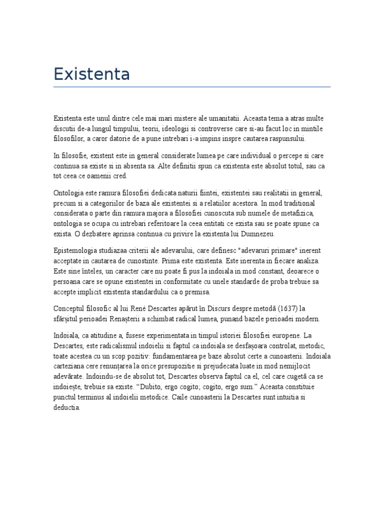 Existenta in Filosofie | PDF