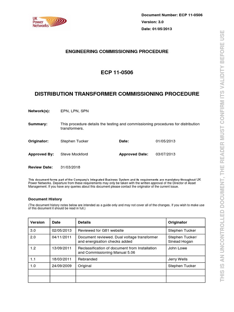 ECP 110506 Distribution Transformer Commissioning Procedure Download