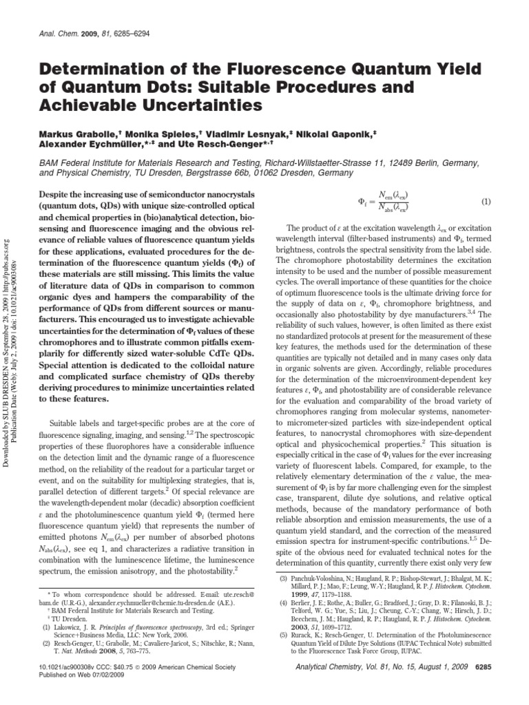 Fluorescence Quantum Yield of QDs | PDF | Absorption Spectroscopy ...