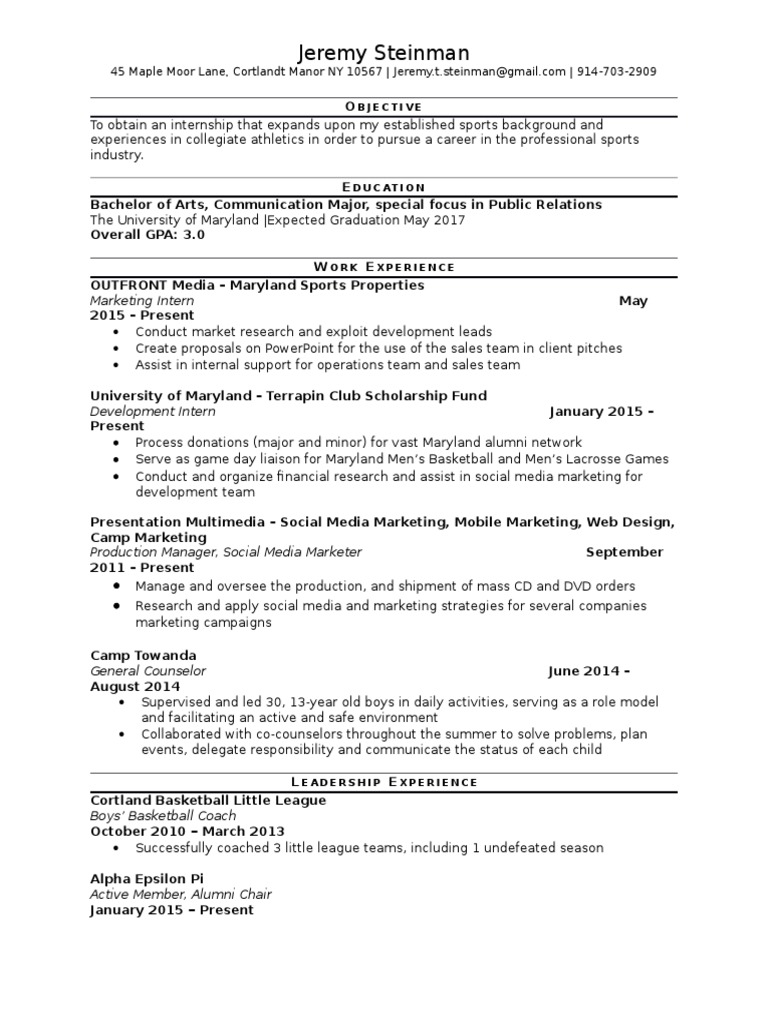 Jeremy Steinman: Marketing Intern May | PDF | Career & Growth