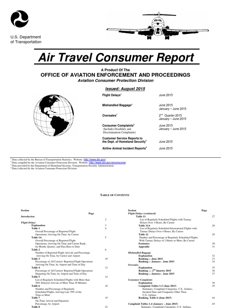 U.S. DOT Air Travel Consumer Report PDF Airlines Us Airways