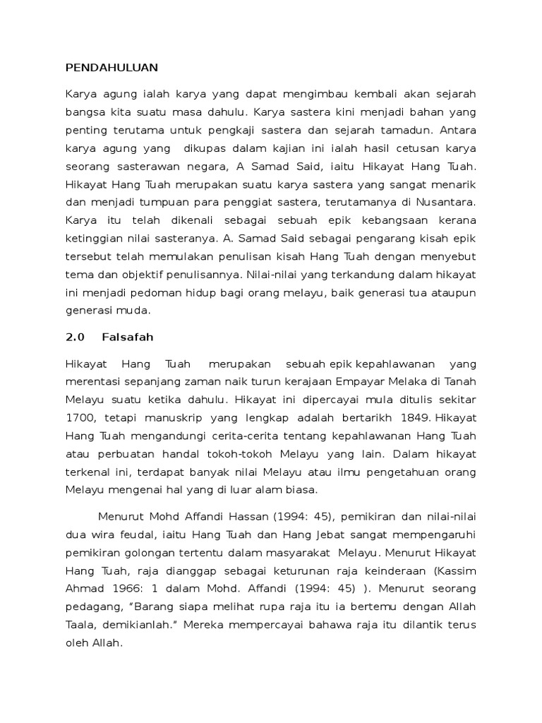 Penghayatan Karya Agung Melayu Hikayat Hang Tuah Pdf