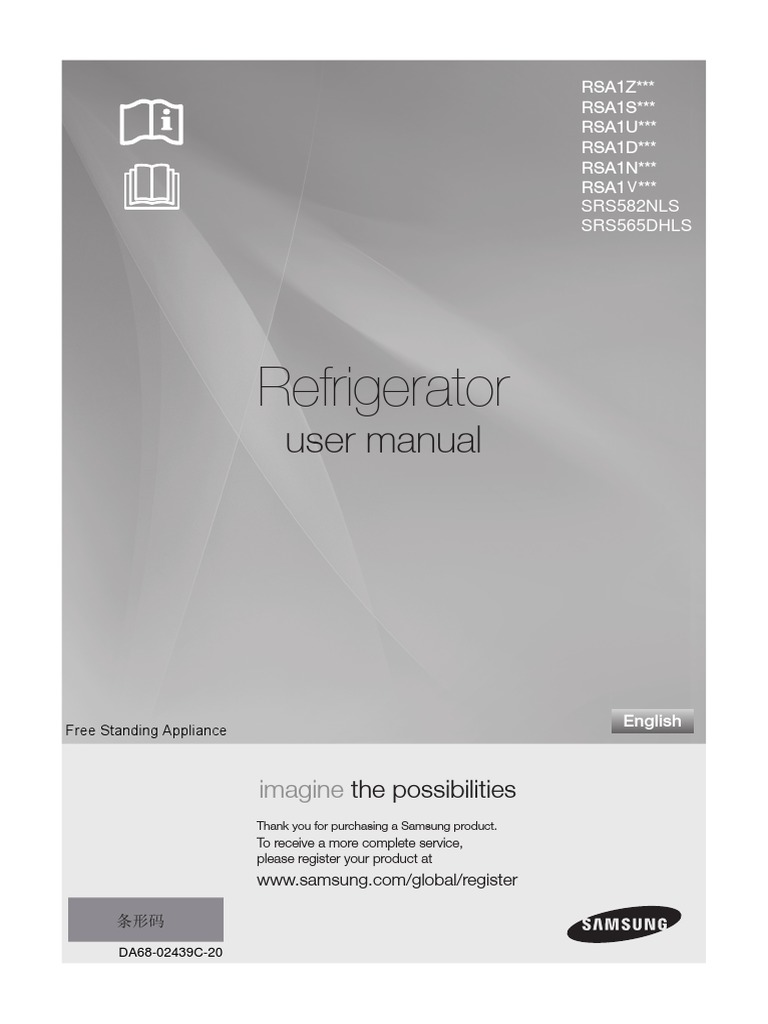 Samsung RSA1 American Fridge Freezer Da6802439c20 Es ManualEn R600a