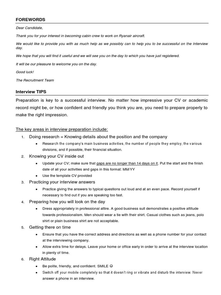 Interview Tips Pdf Flight Attendant Clothing