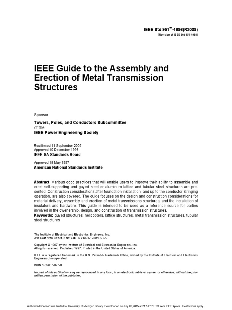 IEEE Guide To The Assembly and Erection of Metal Transmission Structures PDF PDF Structural