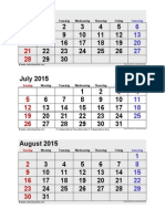 July 2015 Calendar 3 Months