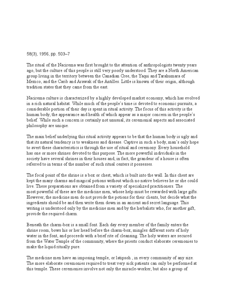 body ritual among the nacirema Rituals Cultural Anthropology