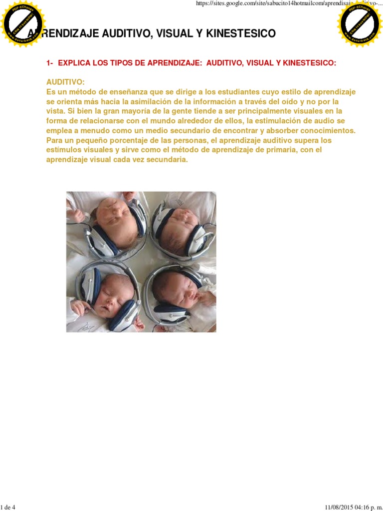 Aprendizaje Auditivo Visual Kinestesico | PDF | Neuropsicología ...