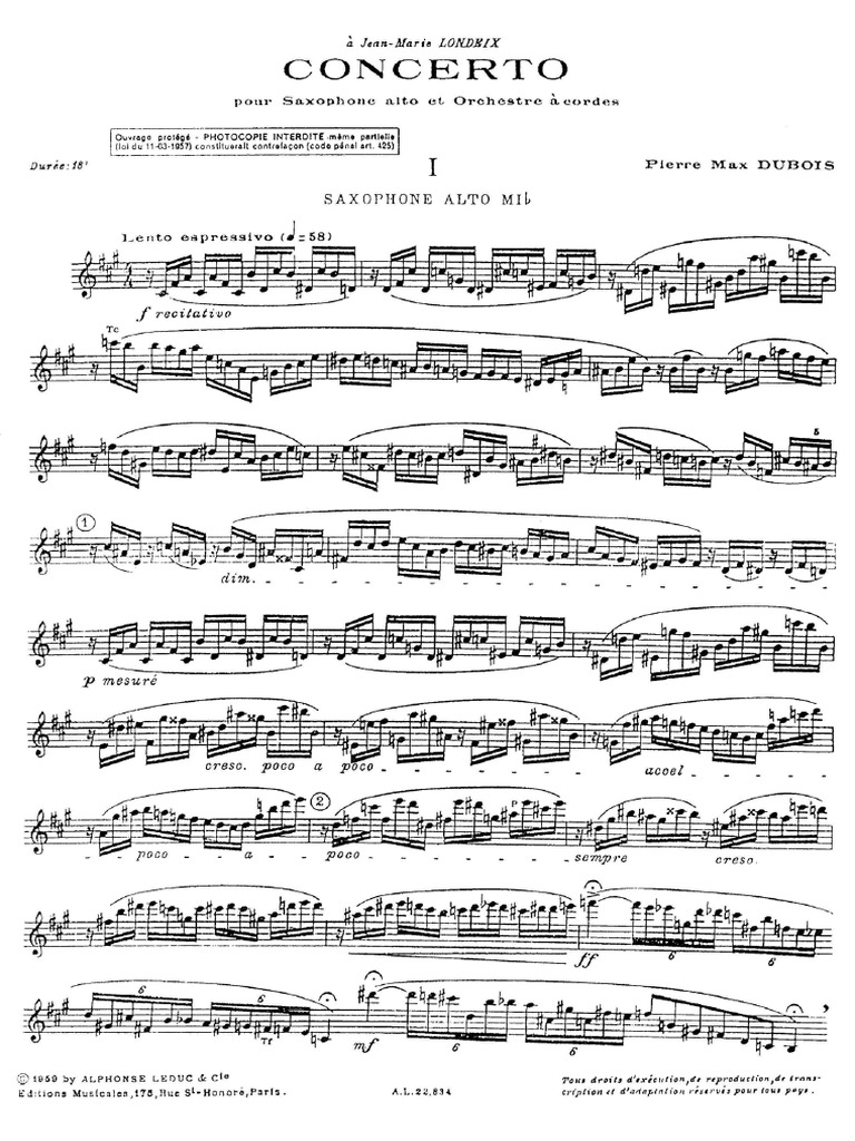 Pierre Max Dubois Concerto Pour Saxophone Alto Et Orchestre a Cordes