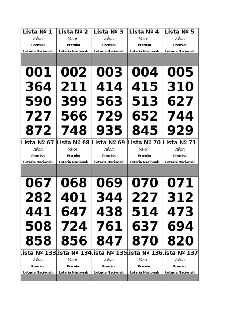 Tiras y Cartones para Rifas Nacionales | PDF