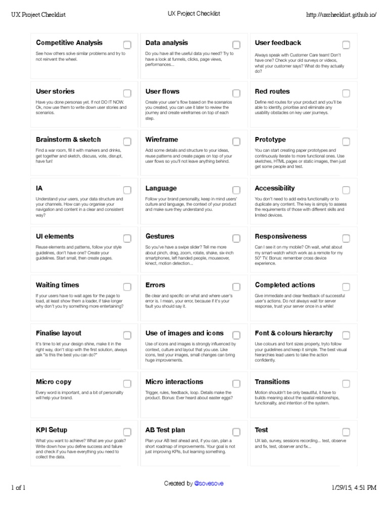 Comprehensive UX Project Checklist | PDF | Areas Of Computer Science ...