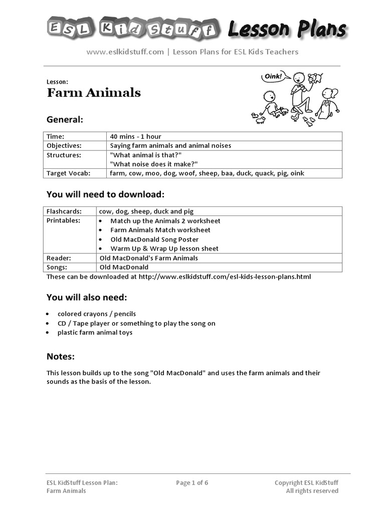 Farm Animals Lesson Plan Old Mac Donald Had A Farm Lesson Plan