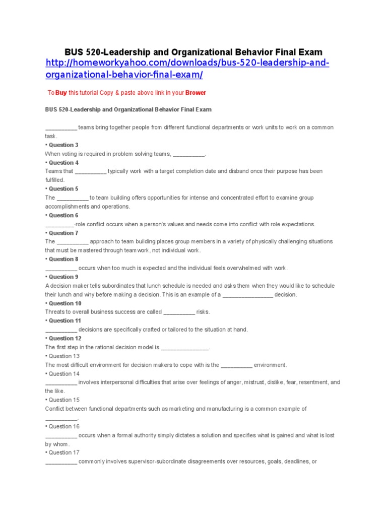 Organizational behavior final exam paper