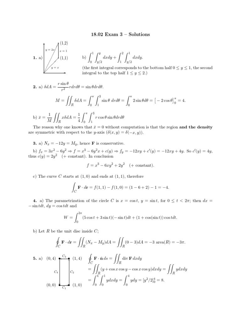 18.02 Exam 3 Solutions Summary | PDF