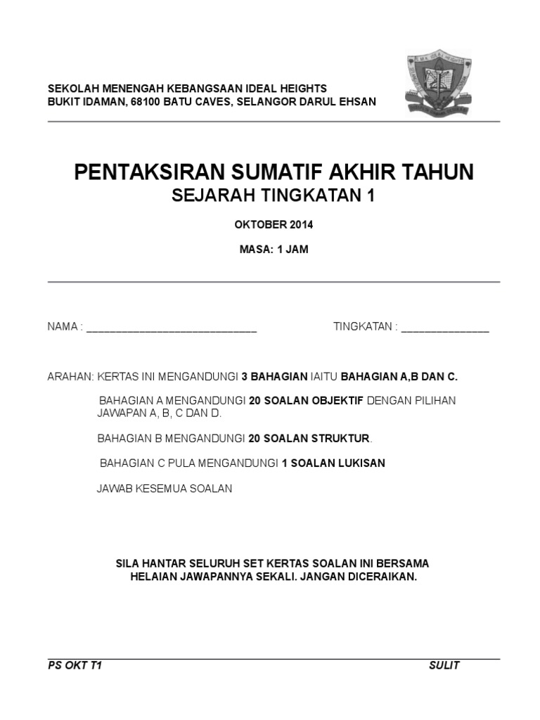 Sejarah Tingkatan 1 Akhir Tahun 2014 Badariah Pdf