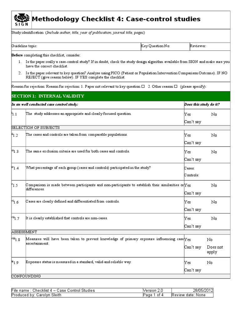 Checklist For Case Control Studies | PDF | Confounding | Educational  Assessment