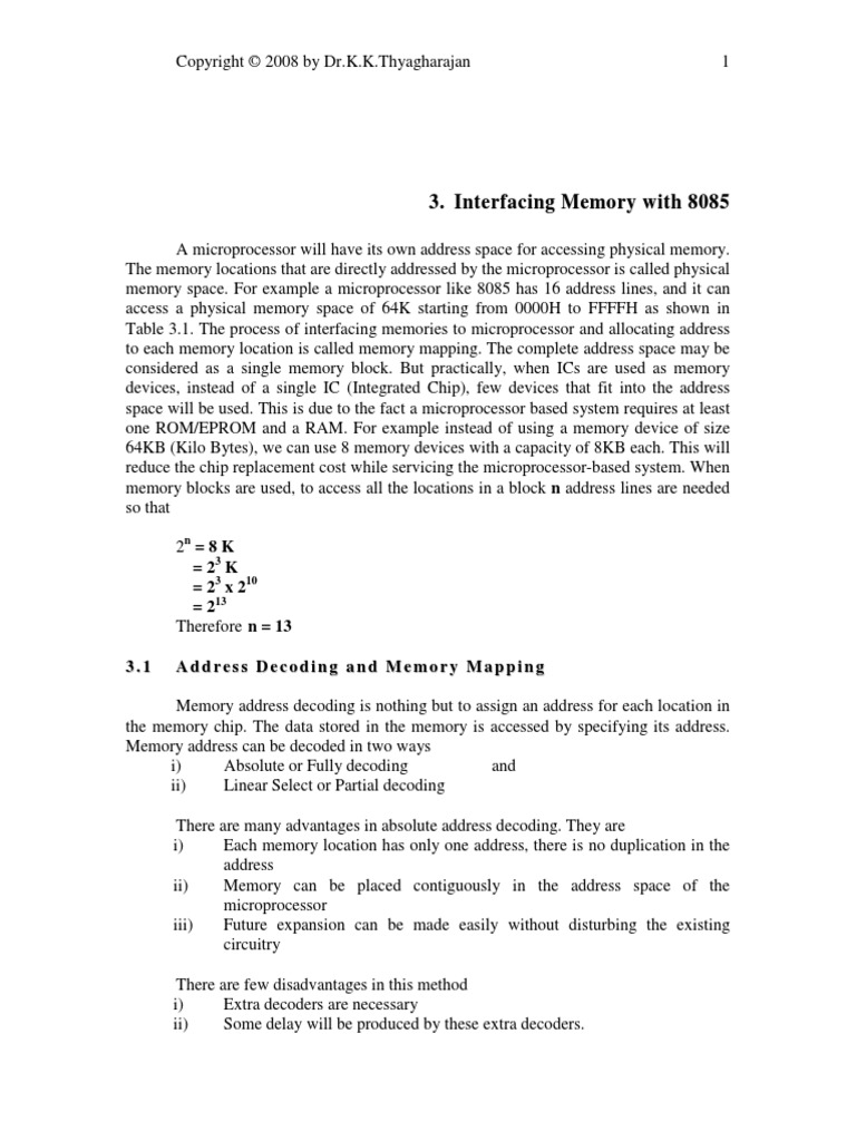 Basic Memory Interfacing To 8085 | PDF