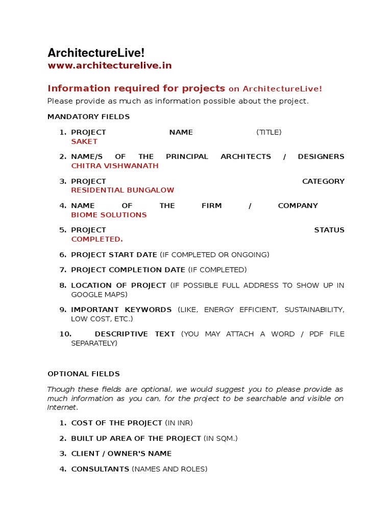 Project Submission Guidelines for Architects | PDF