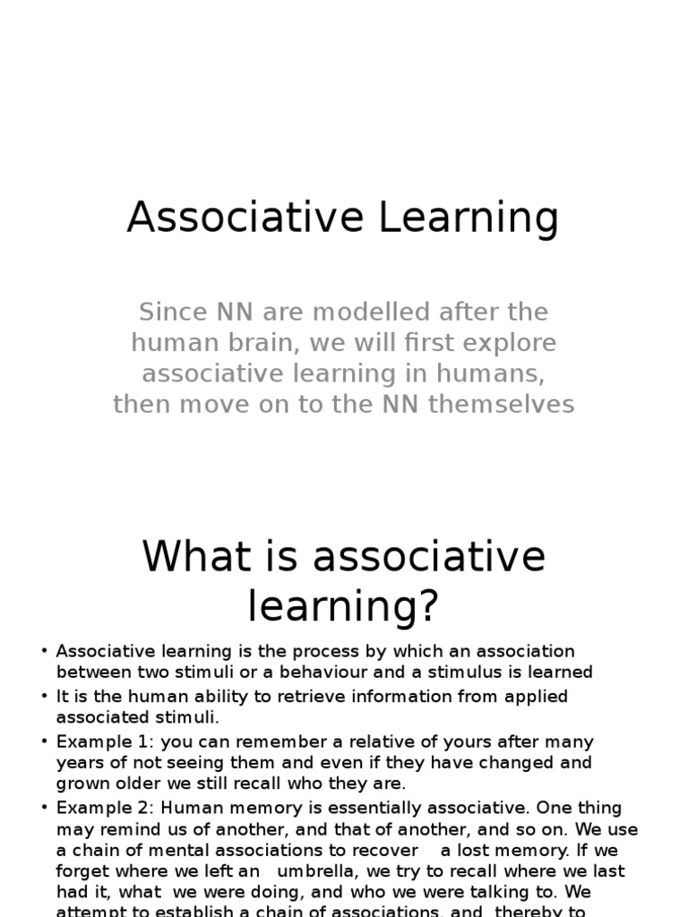 Associative Learning in Neural Networks (NN | PDF | Mental Processes ...
